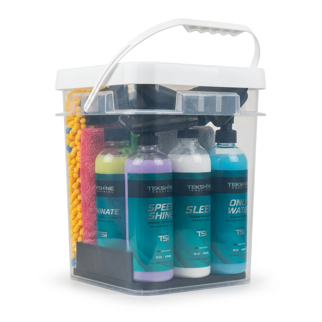 TSI Ride Kit packed inside the clear wash bucket